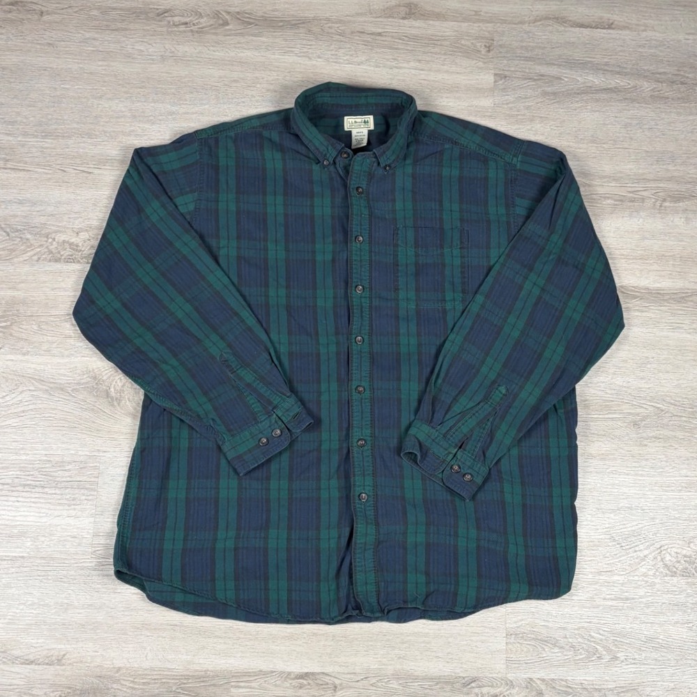 VTG LL Bean Flannel Shirt Mens XXL Tall Green/Blue/Black Plaid Long Sleeve